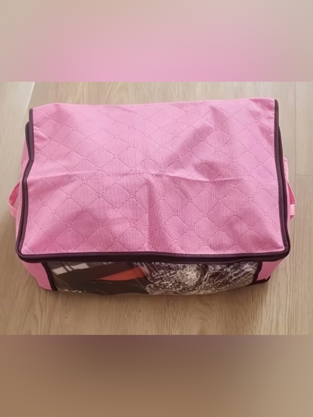 4 Pink foldable storage boxes with viewing window. Zippered